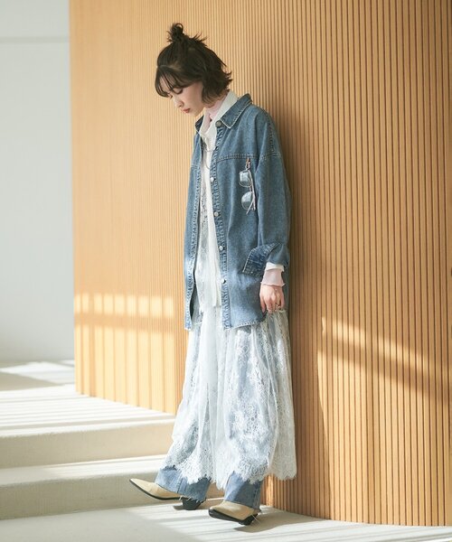 Remind me and forever（リマインドミーアンドフォーエバー）の「【2026SS】ひげレースティアードスカート（スカート・レディース・オフホワイト/ブラック・FREE）」の8枚目の写真