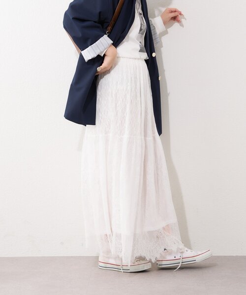 Remind me and forever（リマインドミーアンドフォーエバー）の「【2026SS】ひげレースティアードスカート（スカート・レディース・オフホワイト/ブラック・FREE）」の9枚目の写真