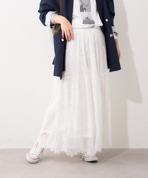 Remind me and forever（リマインドミーアンドフォーエバー）の「【2026SS】ひげレースティアードスカート（スカート・レディース・オフホワイト/ブラック・FREE）」の14枚目の写真