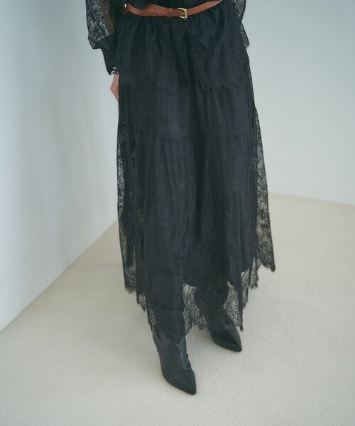 Remind me and forever（リマインドミーアンドフォーエバー）の「【2026SS】ひげレースティアードスカート（スカート・レディース・オフホワイト/ブラック・FREE）」の16枚目の写真