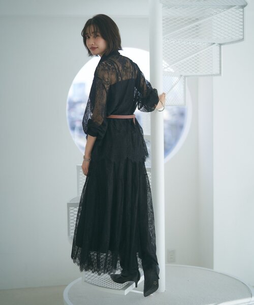 Remind me and forever（リマインドミーアンドフォーエバー）の「【2026SS】ひげレースティアードスカート（スカート・レディース・オフホワイト/ブラック・FREE）」の17枚目の写真