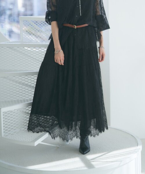 Remind me and forever（リマインドミーアンドフォーエバー）の「【2026SS】ひげレースティアードスカート（スカート・レディース・オフホワイト/ブラック・FREE）」の18枚目の写真