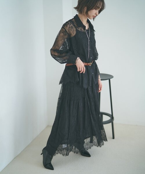Remind me and forever（リマインドミーアンドフォーエバー）の「【2026SS】ひげレースティアードスカート（スカート・レディース・オフホワイト/ブラック・FREE）」の20枚目の写真