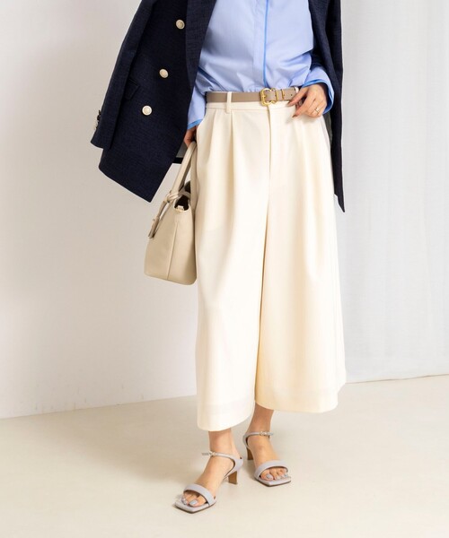 NOLLEY’S（ノーリーズ）の「ウォッシャブルクロップドワイドツイルパンツ（その他パンツ・レディース・ネイビー/ホワイト/ブラウン・36/38）」の2枚目の写真