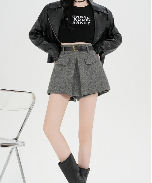 semuse(セミューズ)の「スカート見えウールライクショートパンツ ベルト付き(その他パンツ・レディース・ブラウン/グレー・S/M/L)」の5枚目の写真