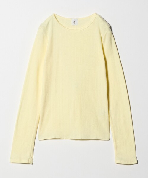 6（ロク）の「＜6(ROKU)＞パターンメッシュ  ロングスリーブ  プルオーバー（Tシャツ/カットソー・レディース・イエロー/オリーブ・FREE）」の2枚目の写真