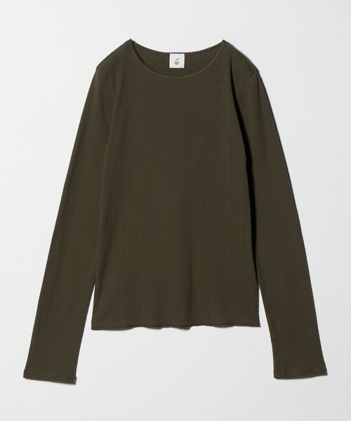 6（ロク）の「＜6(ROKU)＞パターンメッシュ  ロングスリーブ  プルオーバー（Tシャツ/カットソー・レディース・イエロー/オリーブ・FREE）」の4枚目の写真