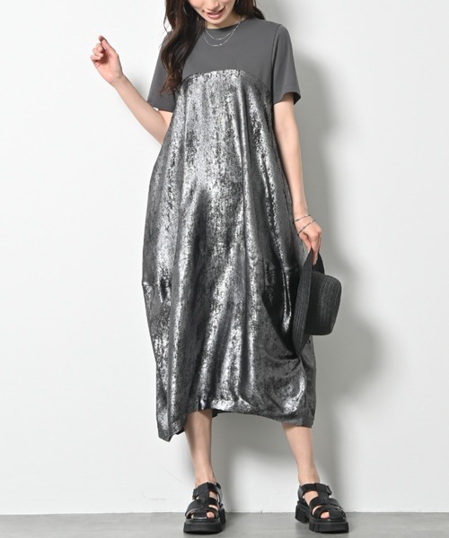 セール】上品メタリック仕上げ タック切り替えデザイン バルーン