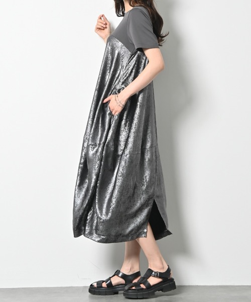 aunt lily(アントリリー)の「上品メタリック仕上げ タック切り替えデザイン バルーンワンピース ポケット コクーン(ワンピース・レディース・グレー/ブラック・S/L/LL/M)」の10枚目の写真