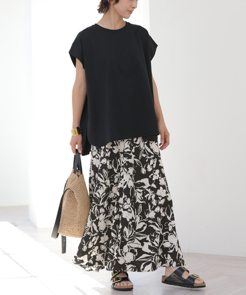 JOURNAL STANDARD relume（ジャーナルスタンダード　レリューム）の「［26SS新作］バイカラーリーフプリントスカート（スカート・レディース・アイボリー/ブラウン系その他/ブルー・FREE）」の4枚目の写真