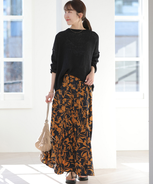 JOURNAL STANDARD relume（ジャーナルスタンダード　レリューム）の「［26SS新作］バイカラーリーフプリントスカート（スカート・レディース・アイボリー/ブラウン系その他/ブルー・FREE）」の12枚目の写真