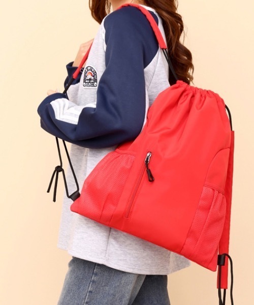 SHEPP(シープ)の「バンジーコード ゴープコア ナイロンバッグ ナップサック(バックパック/リュック・メンズ・レッド/グリーン/ネイビー/ブラック/グレー・F)」の10枚目の写真