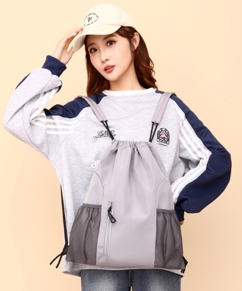 SHEPP(シープ)の「バンジーコード ゴープコア ナイロンバッグ ナップサック(バックパック/リュック・メンズ・レッド/グリーン/ネイビー/ブラック/グレー・F)」の8枚目の写真