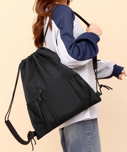 SHEPP(シープ)の「バンジーコード ゴープコア ナイロンバッグ ナップサック(バックパック/リュック・メンズ・レッド/グリーン/ネイビー/ブラック/グレー・F)」の15枚目の写真