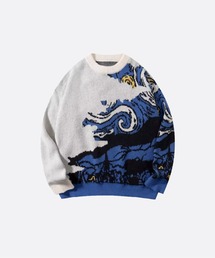 Abstract Blue Motif Sweater
