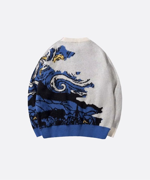 U:UME（ユーム）の「Abstract Blue Motif Sweater（ニット/セーター・メンズ・ブルー・LARGE/MEDIUM/SMALL/X-LARGE）」の2枚目の写真