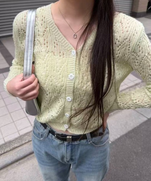 mebole(メボレ)の「透かし編みVネックカーディガン(カーディガン/ボレロ・レディース・ホワイト/グリーン/ピンク・FREE)」の18枚目の写真