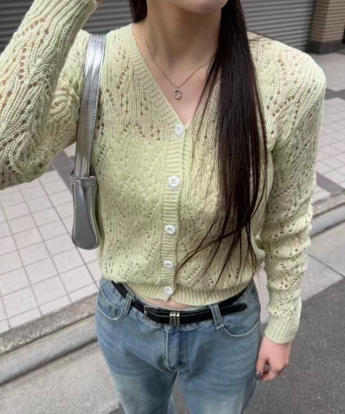 mebole(メボレ)の「透かし編みVネックカーディガン(カーディガン/ボレロ・レディース・ホワイト/グリーン/ピンク・FREE)」の19枚目の写真