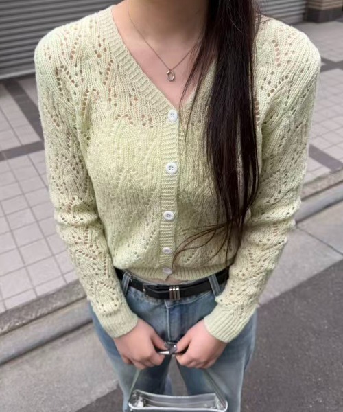 mebole(メボレ)の「透かし編みVネックカーディガン(カーディガン/ボレロ・レディース・ホワイト/グリーン/ピンク・FREE)」の20枚目の写真