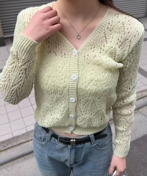 mebole(メボレ)の「透かし編みVネックカーディガン(カーディガン/ボレロ・レディース・ホワイト/グリーン/ピンク・FREE)」の22枚目の写真