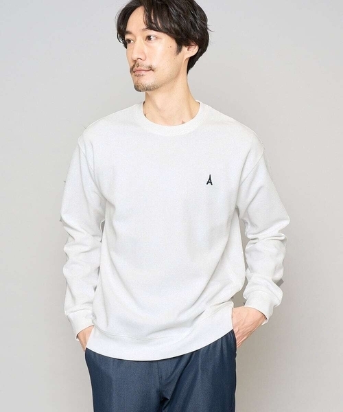 a.v.v(アーヴェヴェ)の「【イージーケア/洗濯機で洗える/毛玉になりにくい】アゼダブルフェイス1ポイント刺繍プルオーバー(Tシャツ/カットソー・メンズ・ピンク/グリーン/ホワイト/ライトグレー/ダークインディゴブルー・46/48/50)」の2枚目の写真