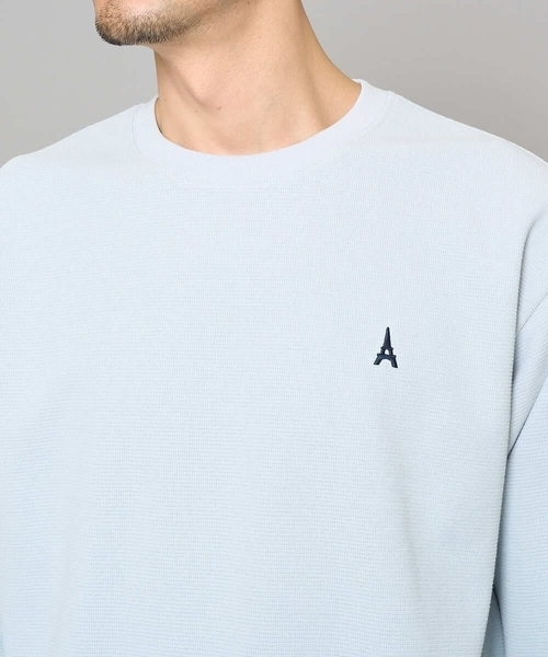 a.v.v(アーヴェヴェ)の「【イージーケア/洗濯機で洗える/毛玉になりにくい】アゼダブルフェイス1ポイント刺繍プルオーバー(Tシャツ/カットソー・メンズ・ピンク/グリーン/ホワイト/ライトグレー/ダークインディゴブルー・46/48/50)」の19枚目の写真