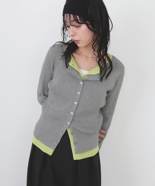 LIAN(リアン)の「バイカラーリブニットカーデ(カーディガン/ボレロ・レディース・グレー/ベージュ/ブラウン/ブラック・FREE)」の14枚目の写真