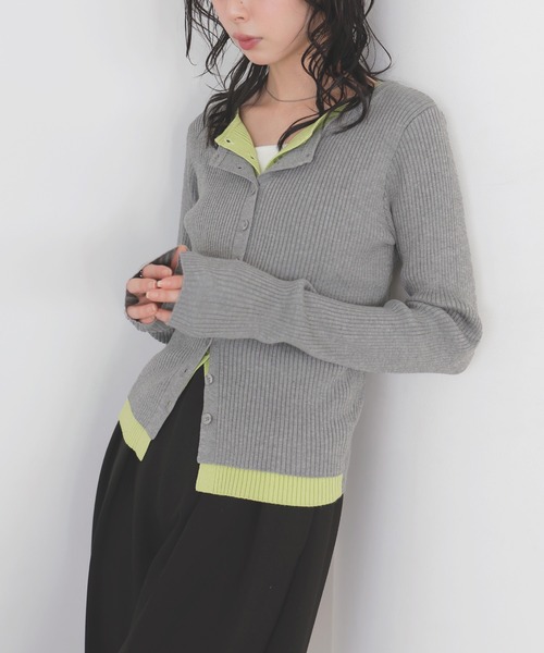 LIAN(リアン)の「バイカラーリブニットカーデ(カーディガン/ボレロ・レディース・グレー/ベージュ/ブラウン/ブラック・FREE)」の15枚目の写真