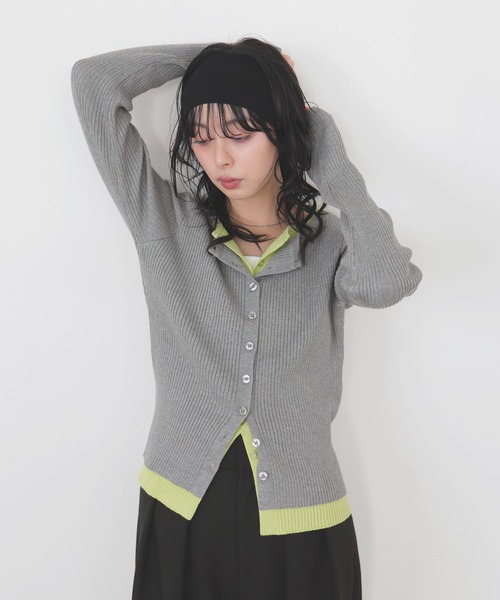 LIAN(リアン)の「バイカラーリブニットカーデ(カーディガン/ボレロ・レディース・グレー/ベージュ/ブラウン/ブラック・FREE)」の16枚目の写真