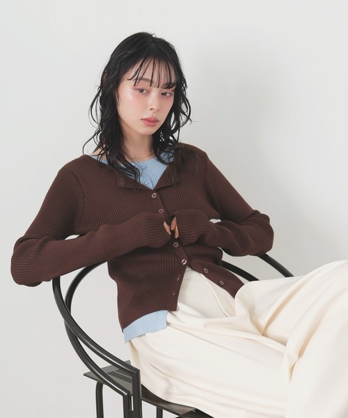 LIAN(リアン)の「バイカラーリブニットカーデ(カーディガン/ボレロ・レディース・グレー/ベージュ/ブラウン/ブラック・FREE)」の5枚目の写真