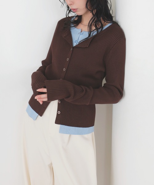 LIAN(リアン)の「バイカラーリブニットカーデ(カーディガン/ボレロ・レディース・グレー/ベージュ/ブラウン/ブラック・FREE)」の6枚目の写真