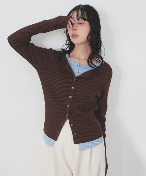 LIAN(リアン)の「バイカラーリブニットカーデ(カーディガン/ボレロ・レディース・グレー/ベージュ/ブラウン/ブラック・FREE)」の7枚目の写真
