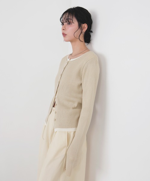 LIAN(リアン)の「バイカラーリブニットカーデ(カーディガン/ボレロ・レディース・グレー/ベージュ/ブラウン/ブラック・FREE)」の8枚目の写真