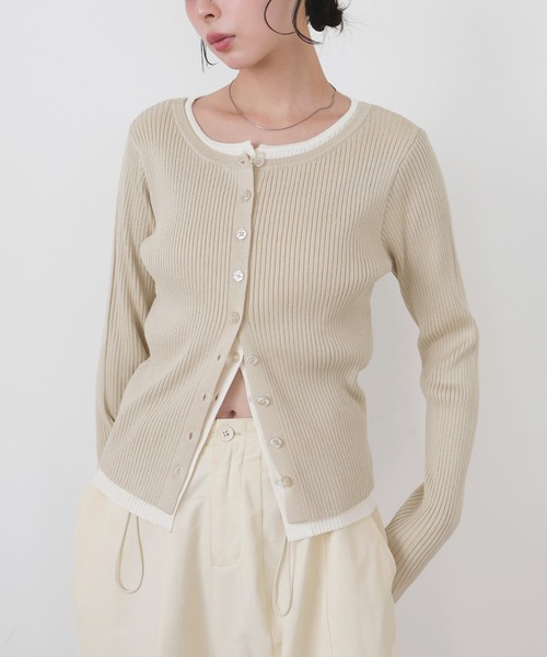 LIAN(リアン)の「バイカラーリブニットカーデ(カーディガン/ボレロ・レディース・グレー/ベージュ/ブラウン/ブラック・FREE)」の9枚目の写真