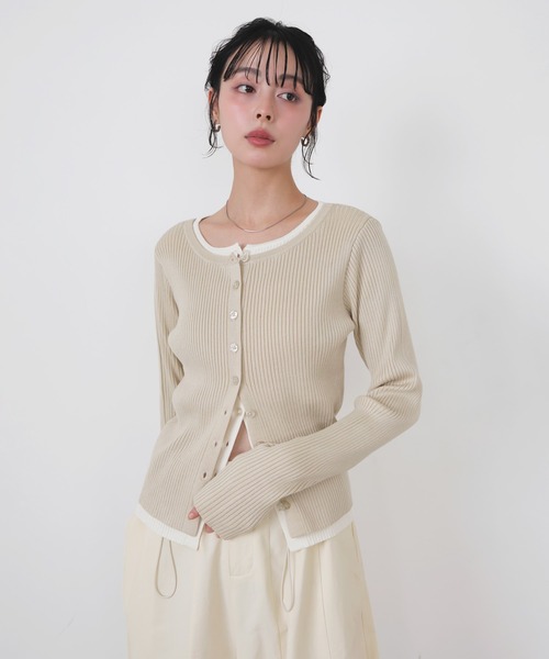 LIAN(リアン)の「バイカラーリブニットカーデ(カーディガン/ボレロ・レディース・グレー/ベージュ/ブラウン/ブラック・FREE)」の12枚目の写真