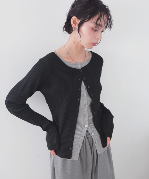 LIAN(リアン)の「バイカラーリブニットカーデ(カーディガン/ボレロ・レディース・グレー/ベージュ/ブラウン/ブラック・FREE)」の18枚目の写真