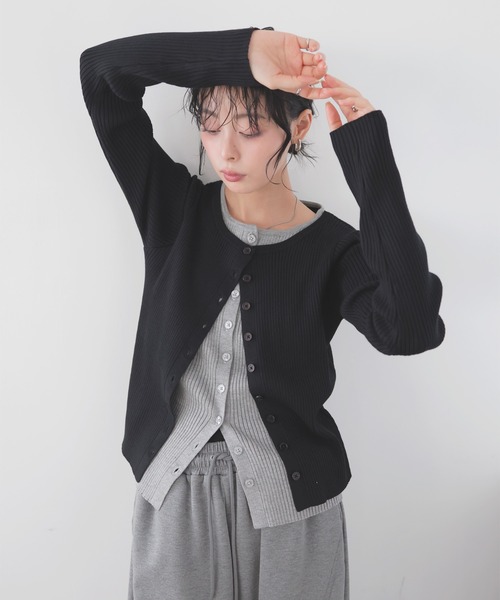 LIAN(リアン)の「バイカラーリブニットカーデ(カーディガン/ボレロ・レディース・グレー/ベージュ/ブラウン/ブラック・FREE)」の19枚目の写真