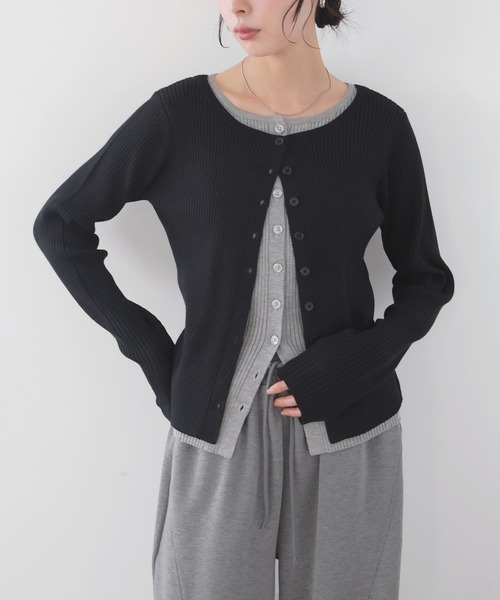 LIAN(リアン)の「バイカラーリブニットカーデ(カーディガン/ボレロ・レディース・グレー/ベージュ/ブラウン/ブラック・FREE)」の22枚目の写真