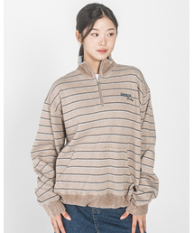 FF STRIPE HALF ZIP UP SWEATSHIRT(MOCHA BEIGE)