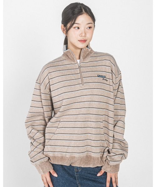 HAVISM(ヘビズム)の「FF STRIPE HALF ZIP UP SWEATSHIRT(MOCHA BEIGE)(スウェット・レディース・その他・ONE SIZE)」の1枚目の写真