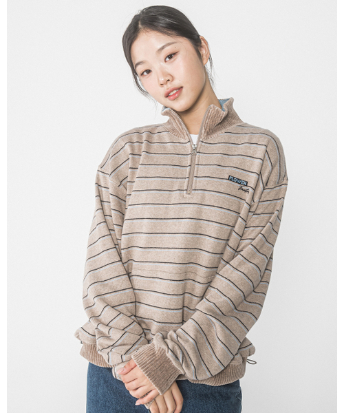 HAVISM(ヘビズム)の「FF STRIPE HALF ZIP UP SWEATSHIRT(MOCHA BEIGE)(スウェット・レディース・その他・ONE SIZE)」の2枚目の写真