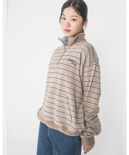 HAVISM(ヘビズム)の「FF STRIPE HALF ZIP UP SWEATSHIRT(MOCHA BEIGE)(スウェット・レディース・その他・ONE SIZE)」の3枚目の写真