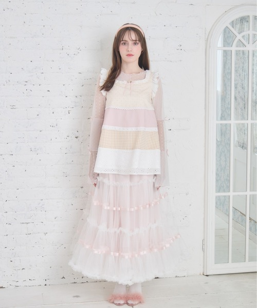 Lolime by mellfy memory（ロリミー バイ メルフィーメモリー）の「lace ruffle volume tulle skirt（スカート・レディース・ピンク/ホワイト・LL/M）」の5枚目の写真