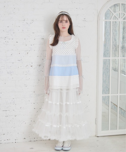 Lolime by mellfy memory（ロリミー バイ メルフィーメモリー）の「lace ruffle volume tulle skirt（スカート・レディース・ピンク/ホワイト・LL/M）」の7枚目の写真