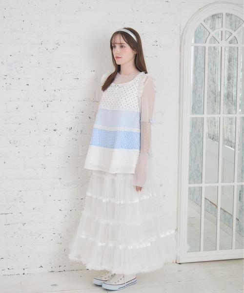 Lolime by mellfy memory（ロリミー バイ メルフィーメモリー）の「lace ruffle volume tulle skirt（スカート・レディース・ピンク/ホワイト・LL/M）」の8枚目の写真