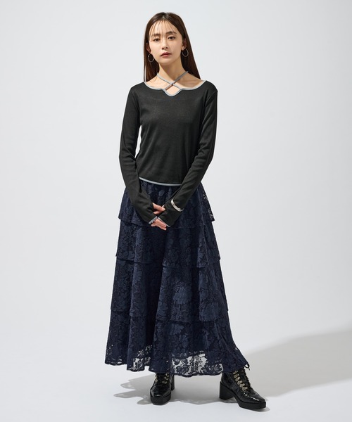 Ellno de Mavie(エルノデメヴィ)の「バイカラーチョーカートップス(Tシャツ/カットソー・レディース・チャコール/ブラック・FREE)」の10枚目の写真