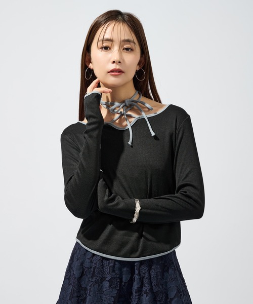 Ellno de Mavie(エルノデメヴィ)の「バイカラーチョーカートップス(Tシャツ/カットソー・レディース・チャコール/ブラック・FREE)」の7枚目の写真