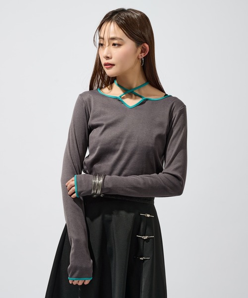 Ellno de Mavie(エルノデメヴィ)の「バイカラーチョーカートップス(Tシャツ/カットソー・レディース・チャコール/ブラック・FREE)」の18枚目の写真