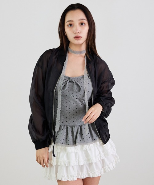 Siel(シエル)の「レースタイ付き ドットペプラムキャミ(キャミソール・レディース・グレー/ブラック/ホワイト/ブラウン・FREE)」の18枚目の写真