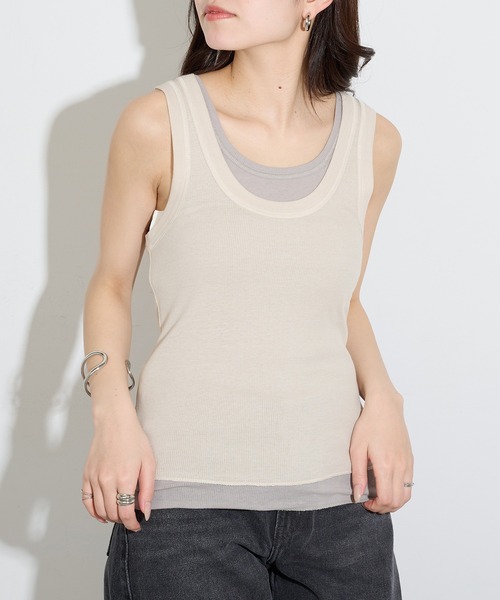 Healthknit(ヘルスニット)の「【Healthknit】2枚セット ベーシックタンクトップ 2Pセット タンクトップ レイヤード 重ね着 HR26S-L303(タンクトップ・レディース・ベージュ系その他2/ベージュ系その他/ブラック系1・FREE)」の2枚目の写真